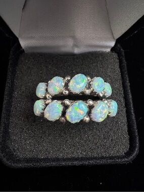 Two- White 925 Sterling Silver Oval Opal Ring